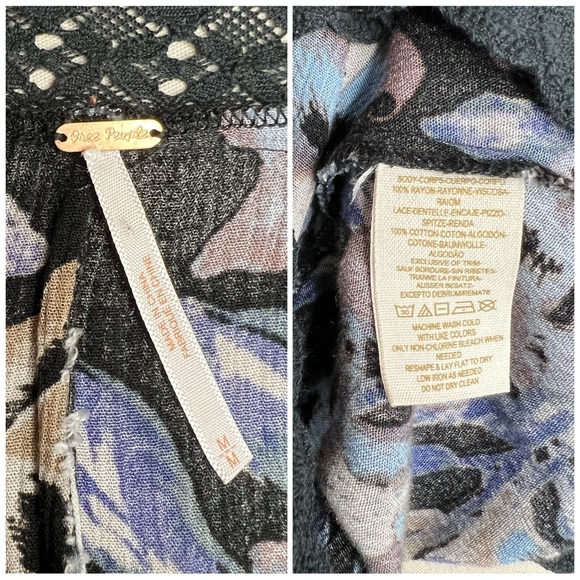 Free People Medium Open Front Cardigan Kimono Floral Blue - Picture 7 of 16